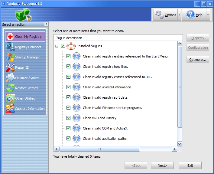Click to view Registry Sweeper 1.8 screenshot